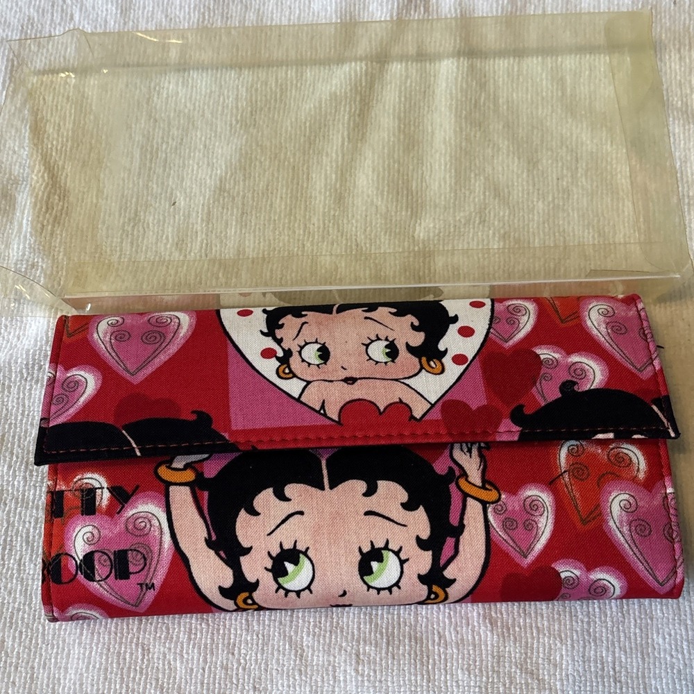 Betty Boop Vintage Hinged Wallet Pink Black Checkered Hearts Long Clutch Purse